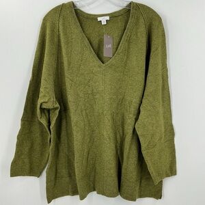 J. Jill Soft Seamed V-Neck Sweater in a green 2X Soft Seamed V-Neck Sweater